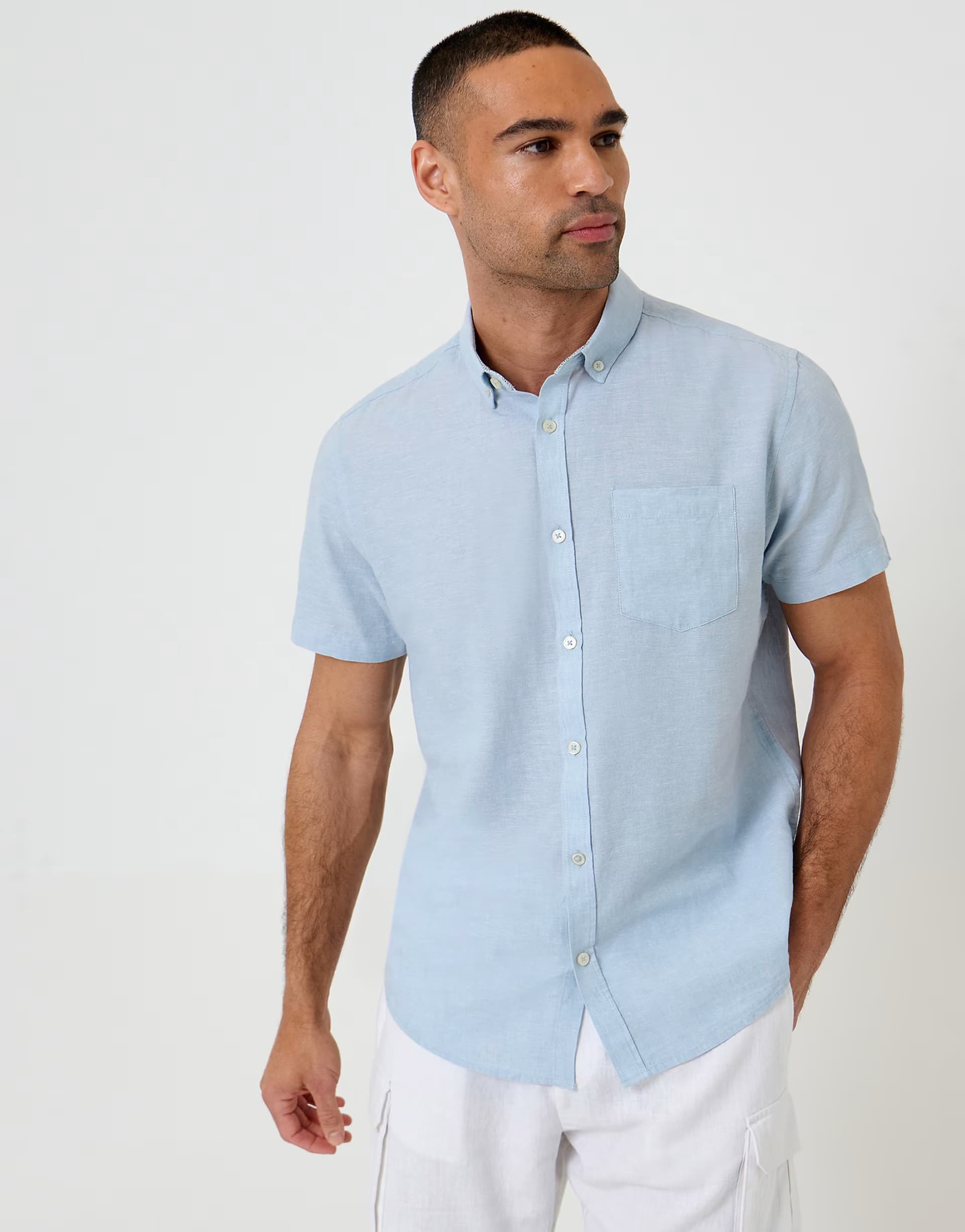ASOS Threadbare Short sleeve linen blend shirt in baby blue