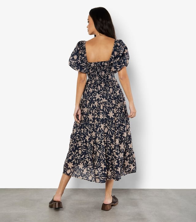 Apricot Women's Navy Floral Print Tiered Midi Dress Apricot New Look - 3