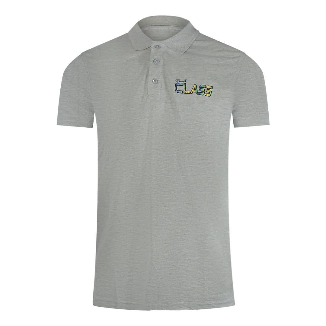 Cavalli Class Cavalli Class Men's Vibrant Floral Logo Grey Polo Shirt