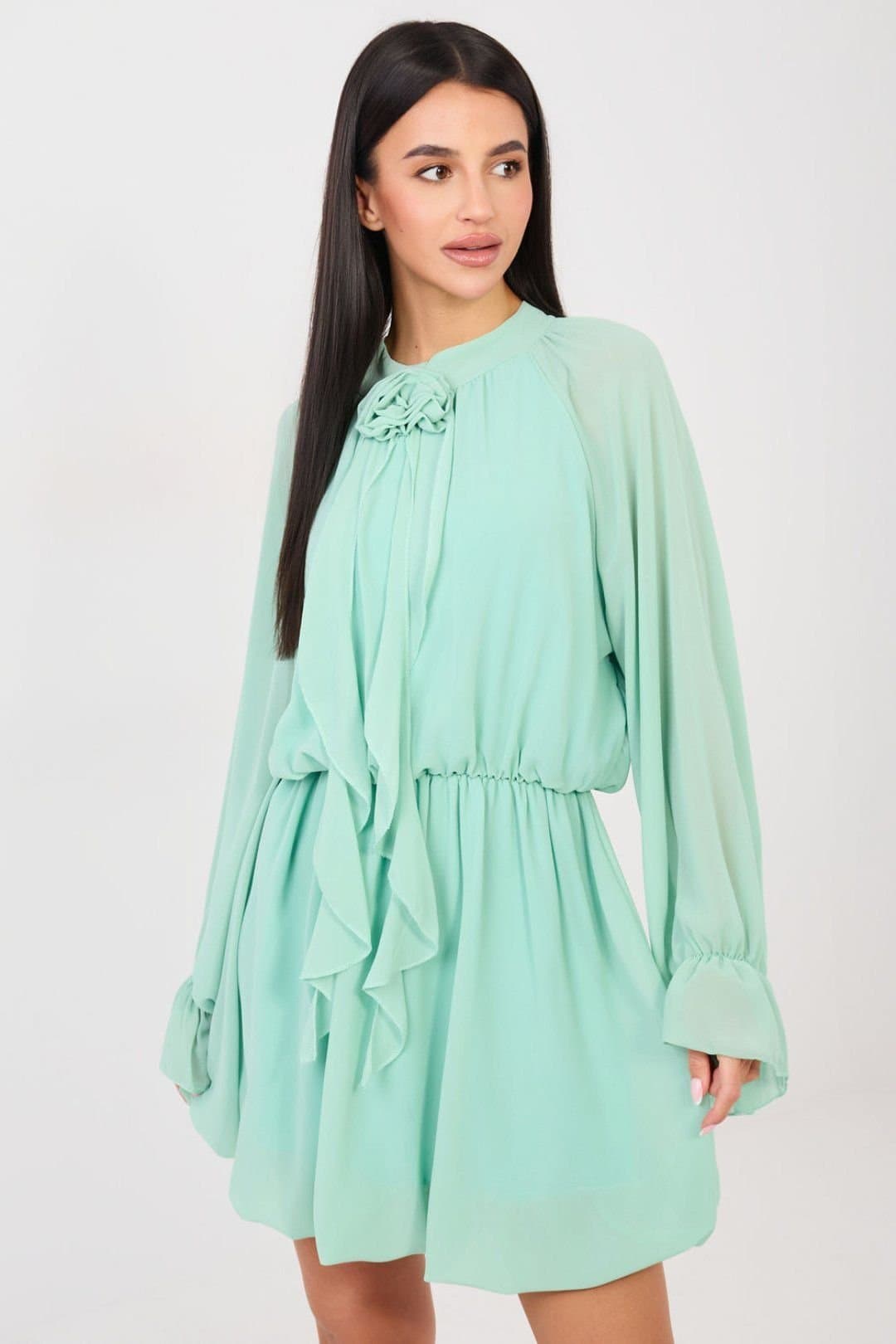 Love Lace Love Lace Women's Rose Jabot Flared Mini Cocktail Dress in Green