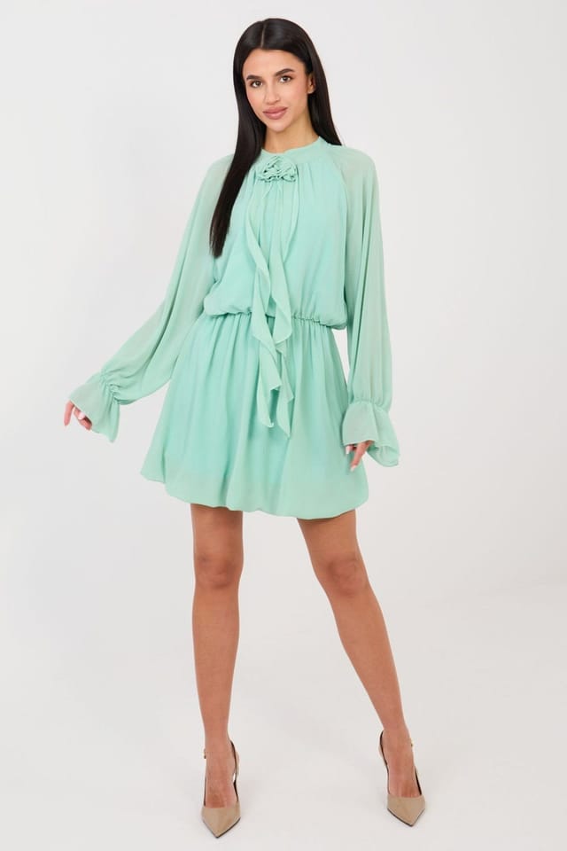 Love Lace Love Lace Women's Rose Jabot Flared Mini Cocktail Dress in Green - 2