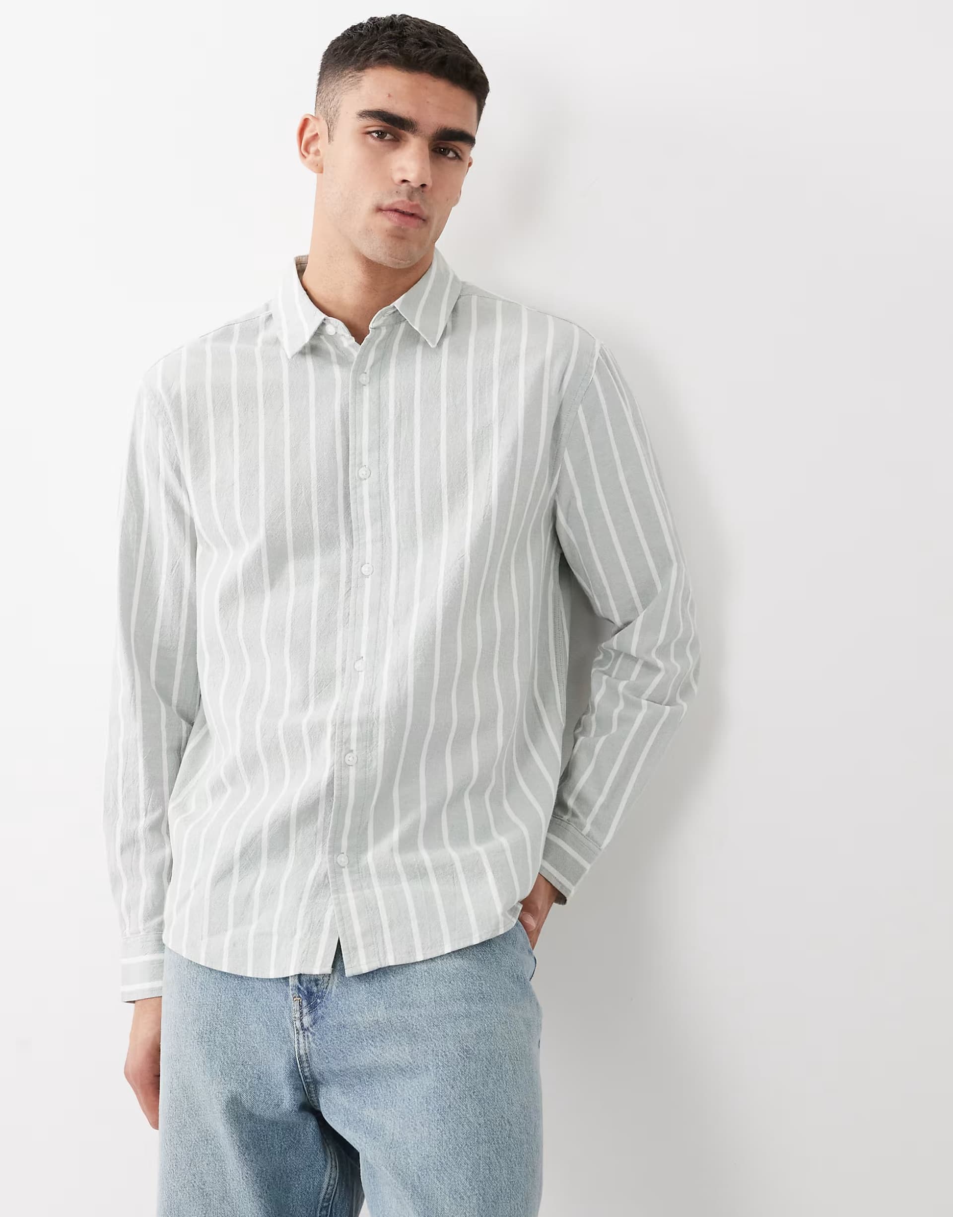 ASOS ASOS DESIGN relaxed linen look stripe shirt in green