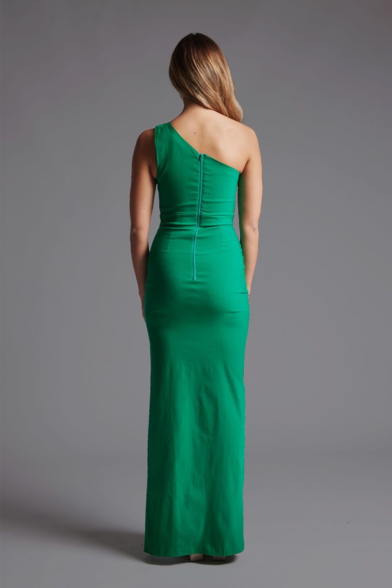 Vesper Vesper Women's One Shoulder Maxi Dress with Cut Out in Emerald - 4