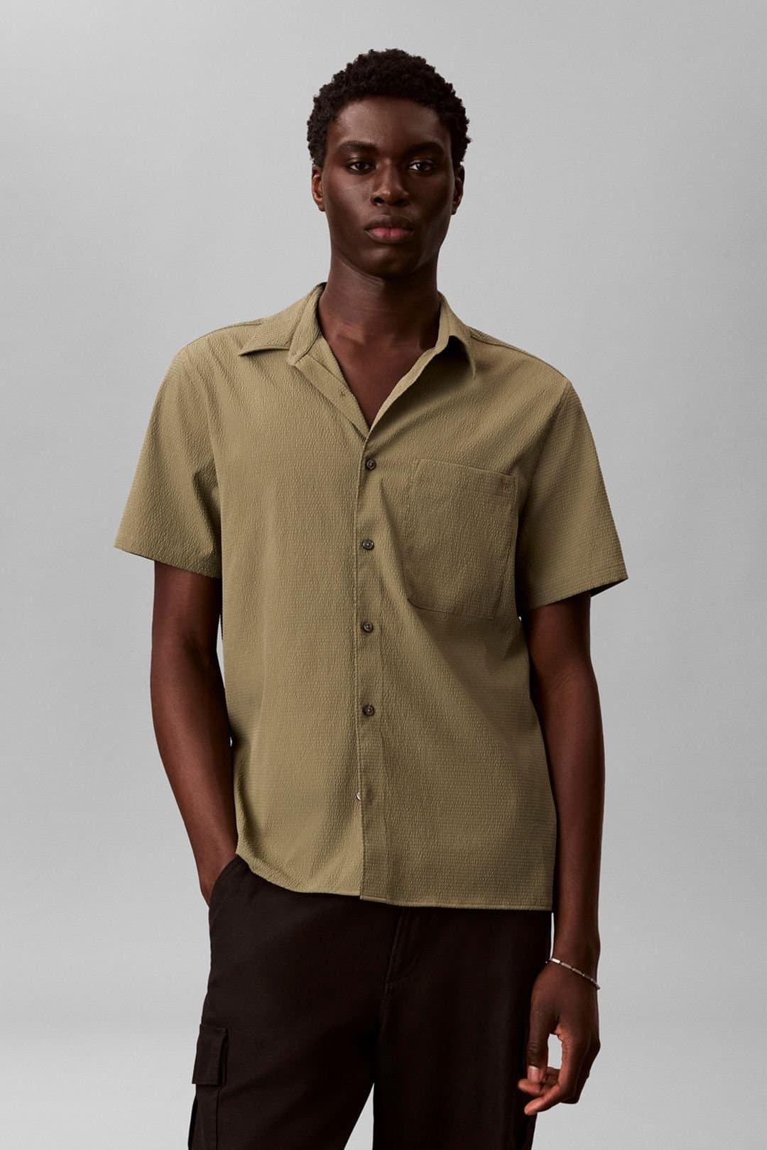 Calvin Klein Calvin Klein Khaki Seersucker Classic Shirt