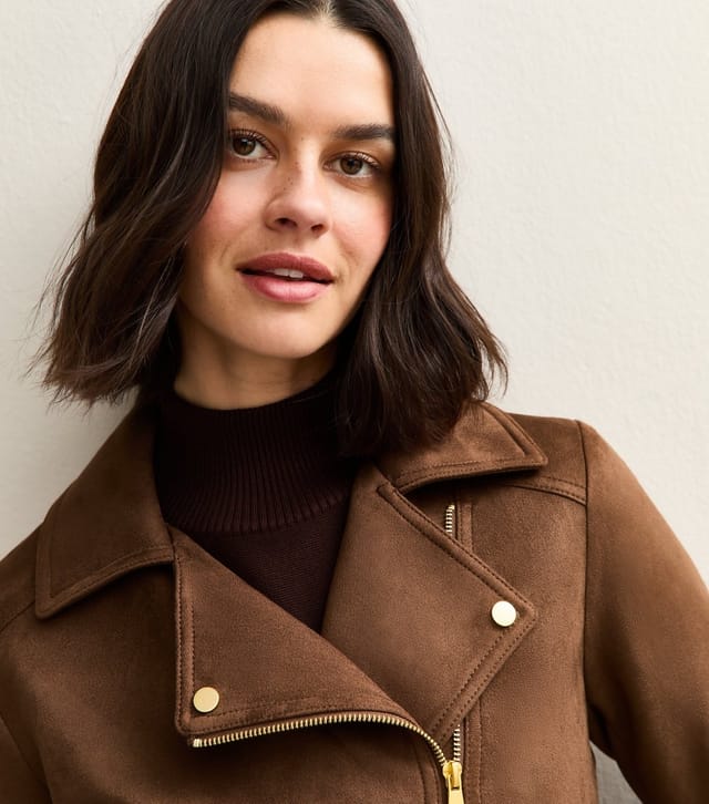 New Look Women's Mid Brown Faux Suede Biker Jacket New Look - 2