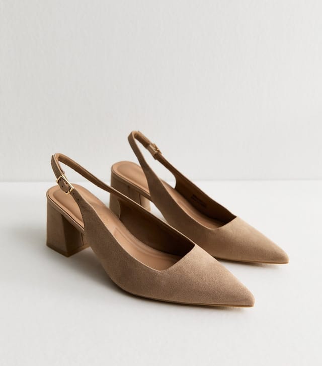 New Look Women's Wide Fit Light Brown Faux Suede Block Heel Slingback Pumps New Look - 3