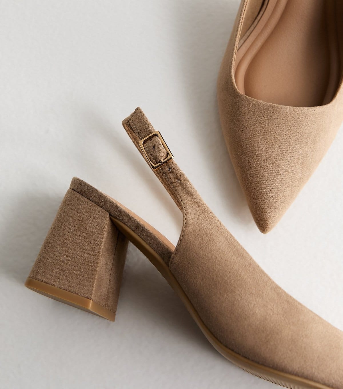 New Look Women's Wide Fit Light Brown Faux Suede Block Heel Slingback Pumps New Look - 4