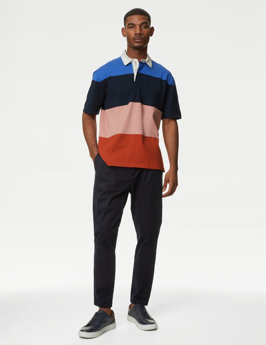 Marks & Spencer M&S Oversized Pure Cotton Short Sleeve Rugby Shirt Navy Mix - 2