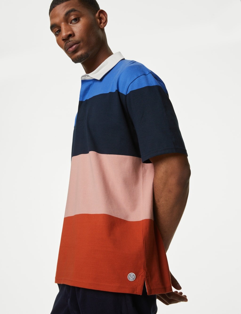 Marks & Spencer M&S Oversized Pure Cotton Short Sleeve Rugby Shirt Navy Mix - 3