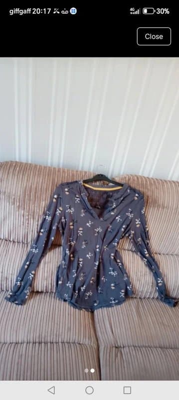 ROMAN Ladies size 12 roman grey blue. Crochet pattern vneck lightweight top longsleeve