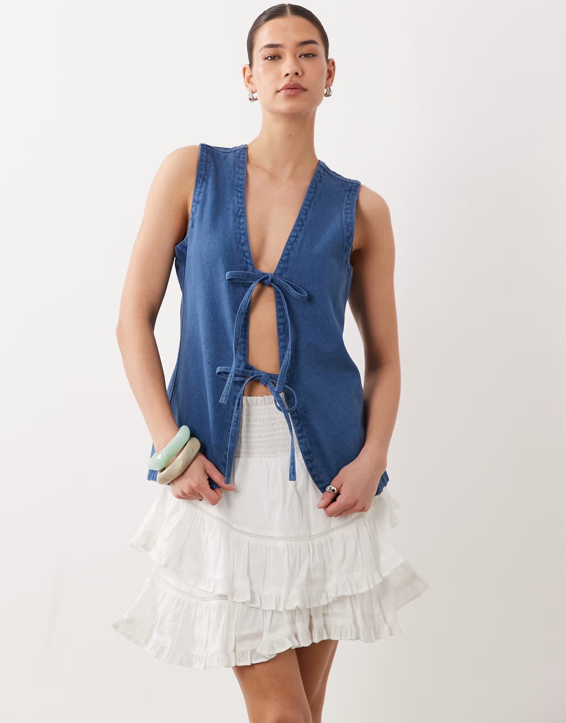 ASOS ASOS Brave Soul Blue Denim Tie-Front Waistcoat