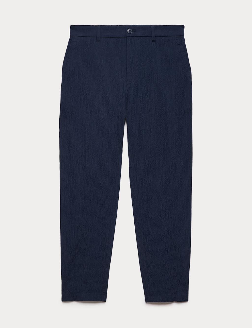Marks & Spencer M&S Tapered Fit Cotton Rich Seersucker Trousers Dark Navy