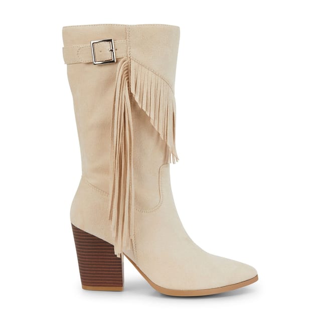 Truffle Collection Truffle Collection Women's Calf Boots Zip Microfibre Pointed Toe Block Heel Shoes in Beige - 3