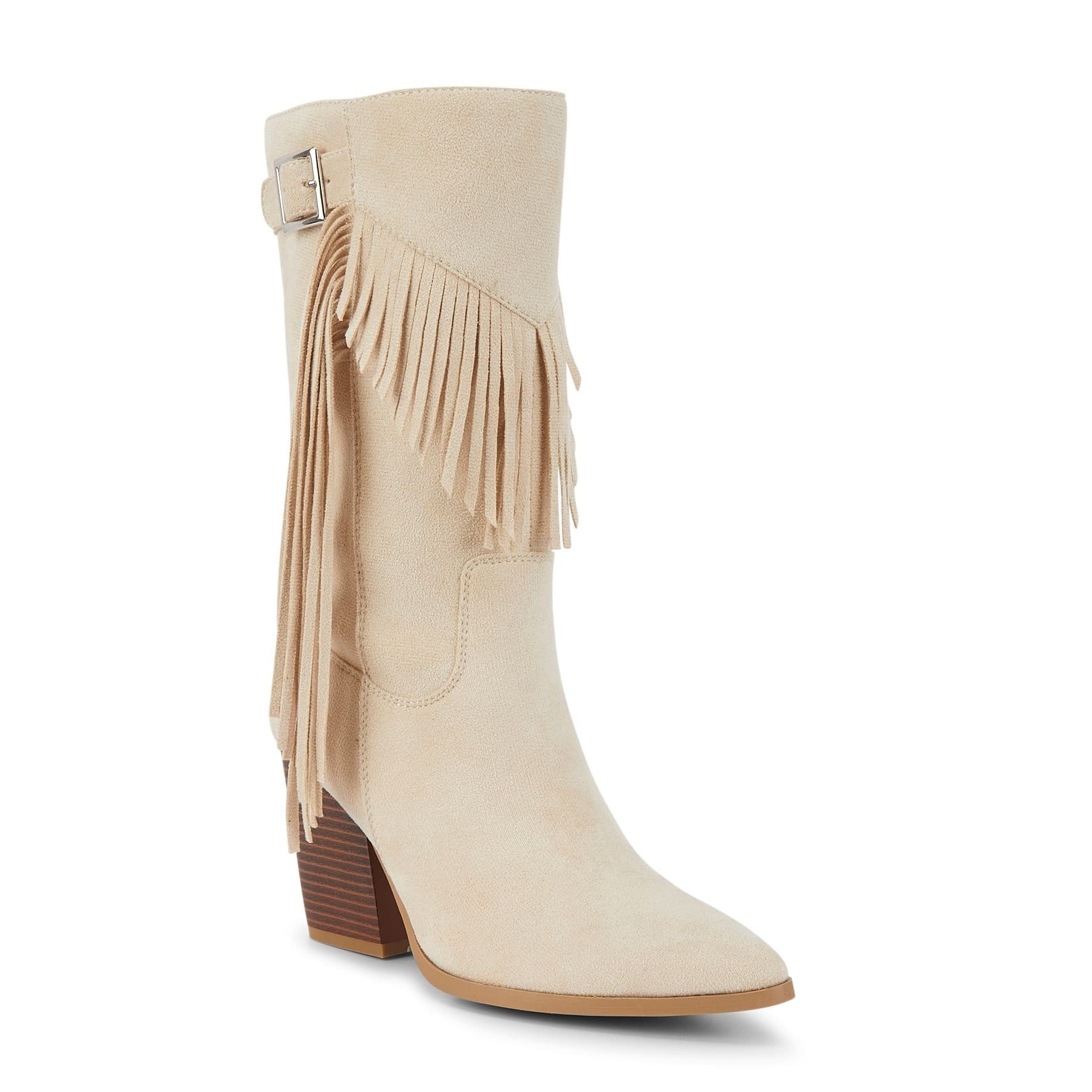 Truffle Collection Truffle Collection Women's Calf Boots Zip Microfibre Pointed Toe Block Heel Shoes in Beige - 4