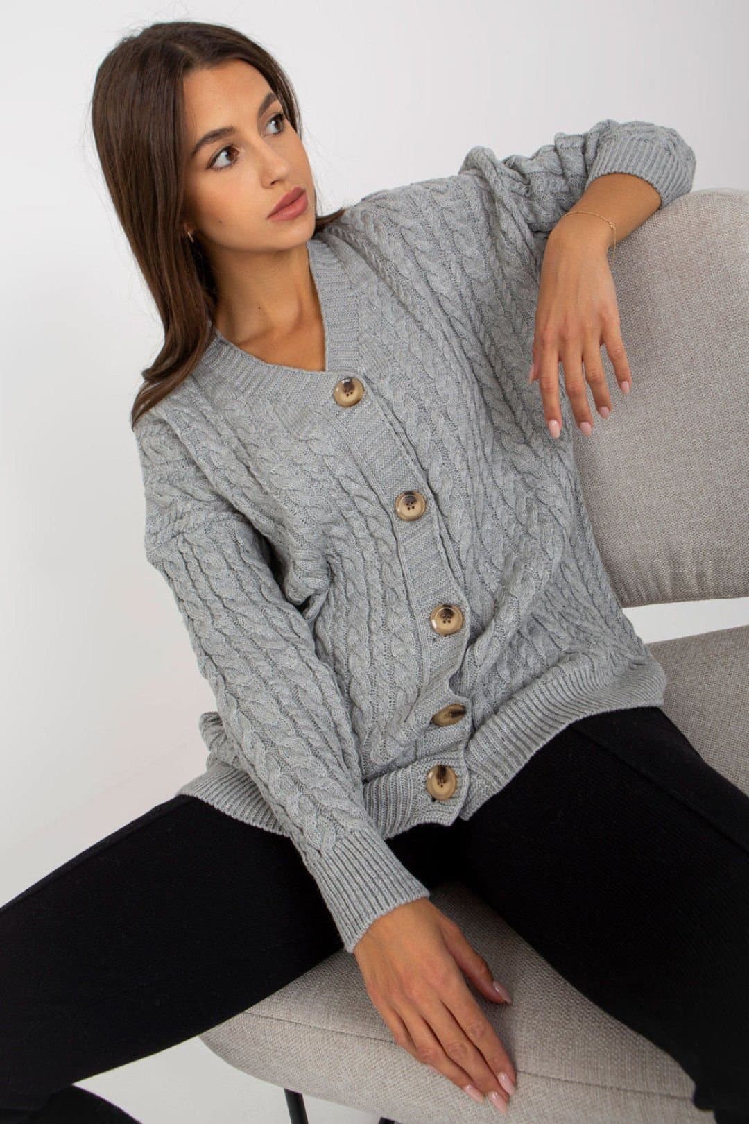 Love Lace Love Lace Women's Button Front Long Sleeve Cardigan in Grey