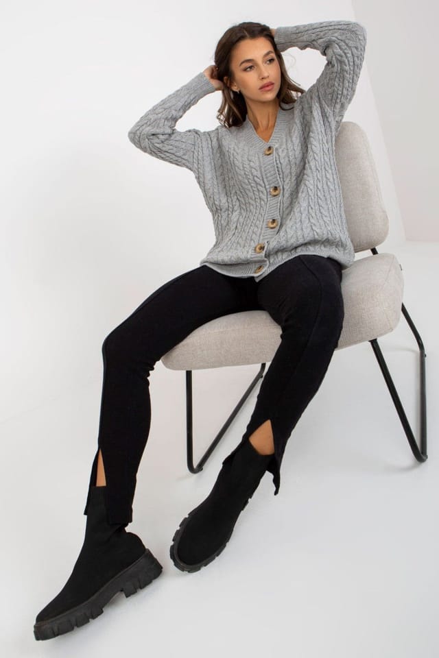 Love Lace Love Lace Women's Button Front Long Sleeve Cardigan in Grey - 2