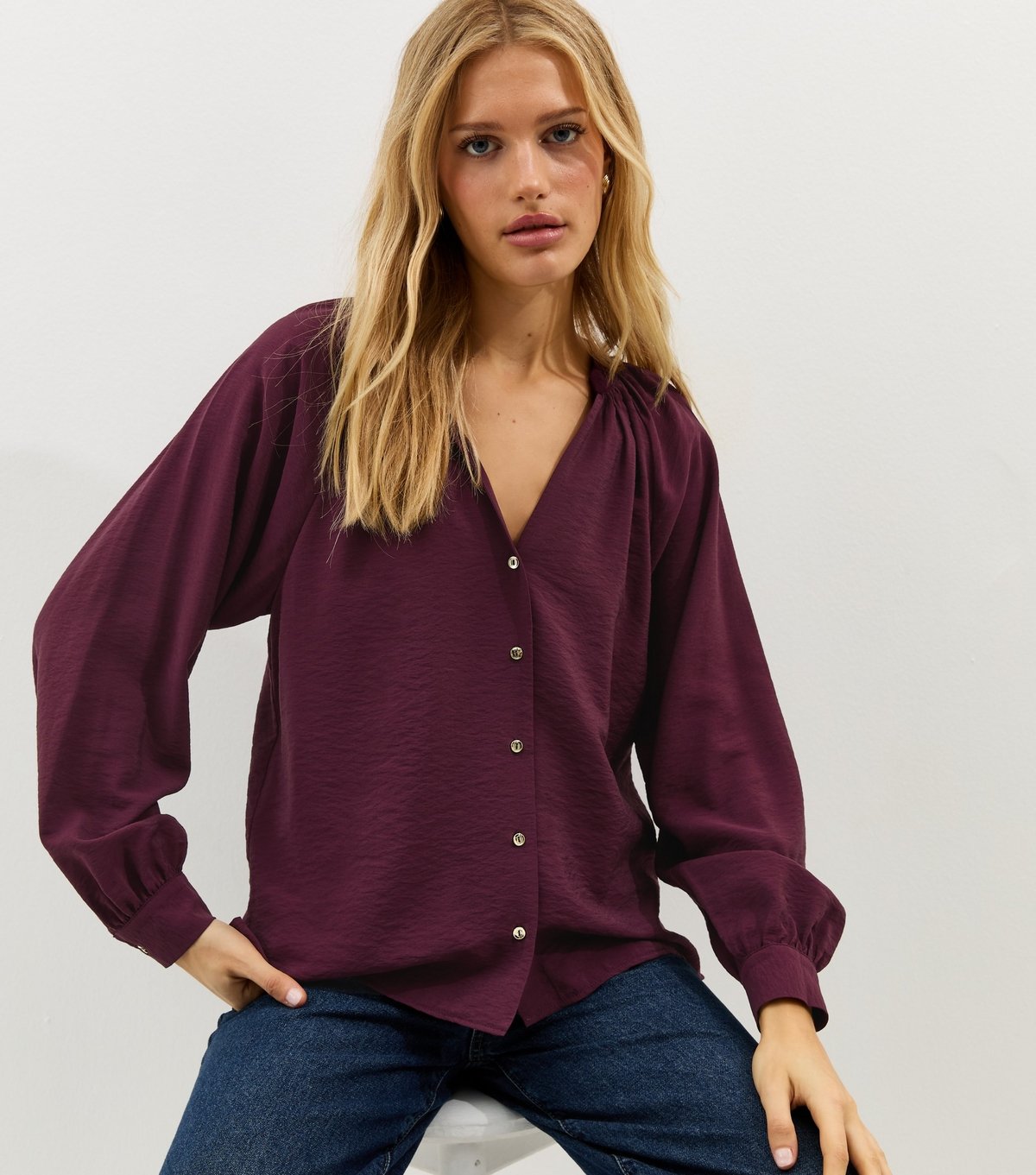 New Look Women's Dark Burgundy Flowy Raglan Sleeve Blouse New Look - 2
