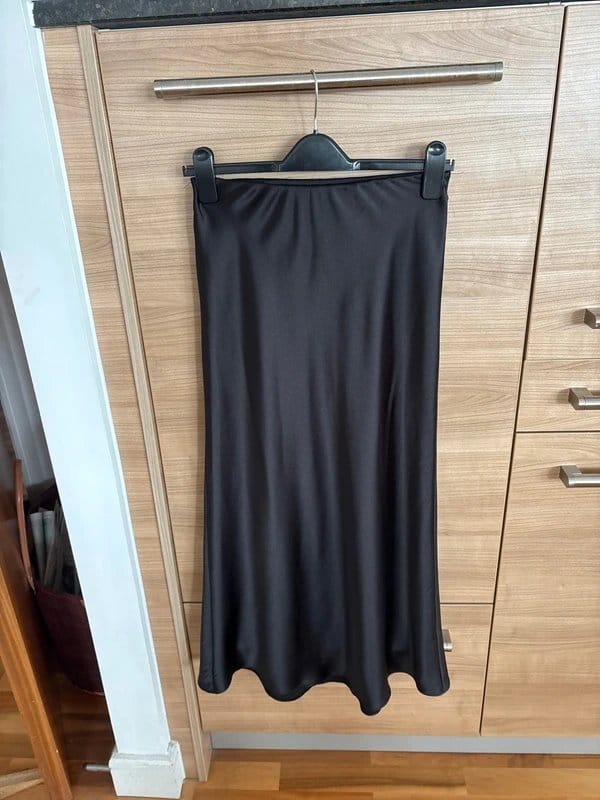New Look Black Satin Slip Midi Skirt