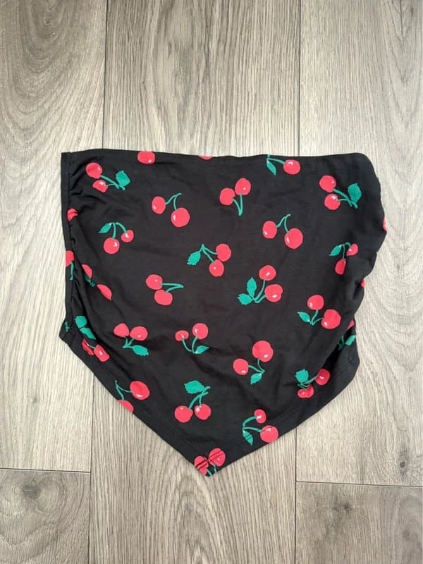 ASOS Asos Design scarf hem bandeau top with ruched sides in cherry print