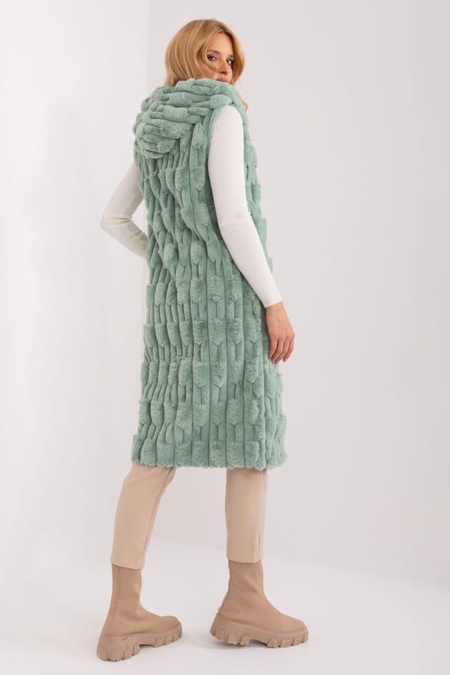 Love Lace Love Lace Women's Hooded Faux Fur Zipper Vest for Winter in Green - 3