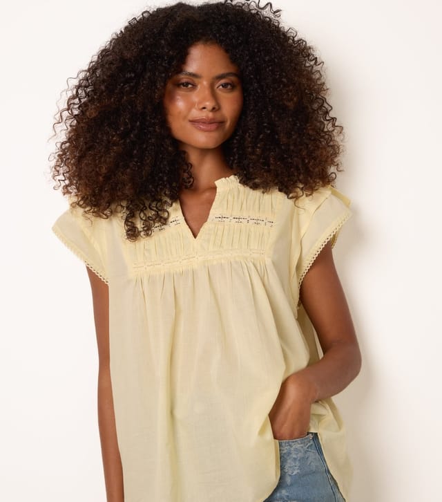 Blue Vanilla Women's Light Yellow Cotton Ruched Top Blue Vanilla New Look - 3