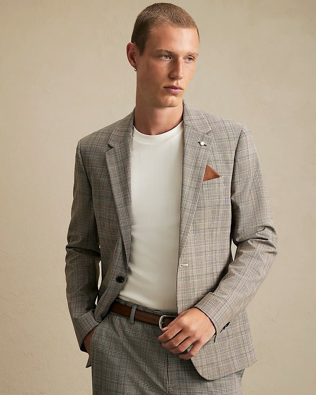 River Island Mens River Island Grey Skinny Fit Check Suit Jacket