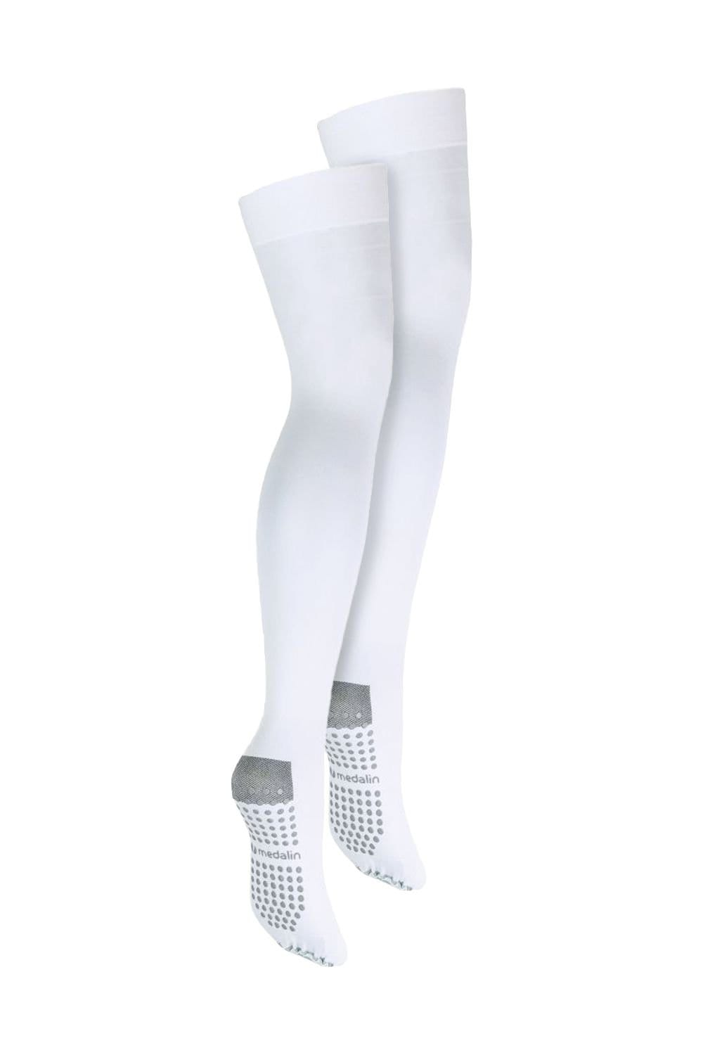 Medalin Medalin Men's 2 Pair Non Slip Thigh High Anti-Embolism Compression Stockings in White - 4