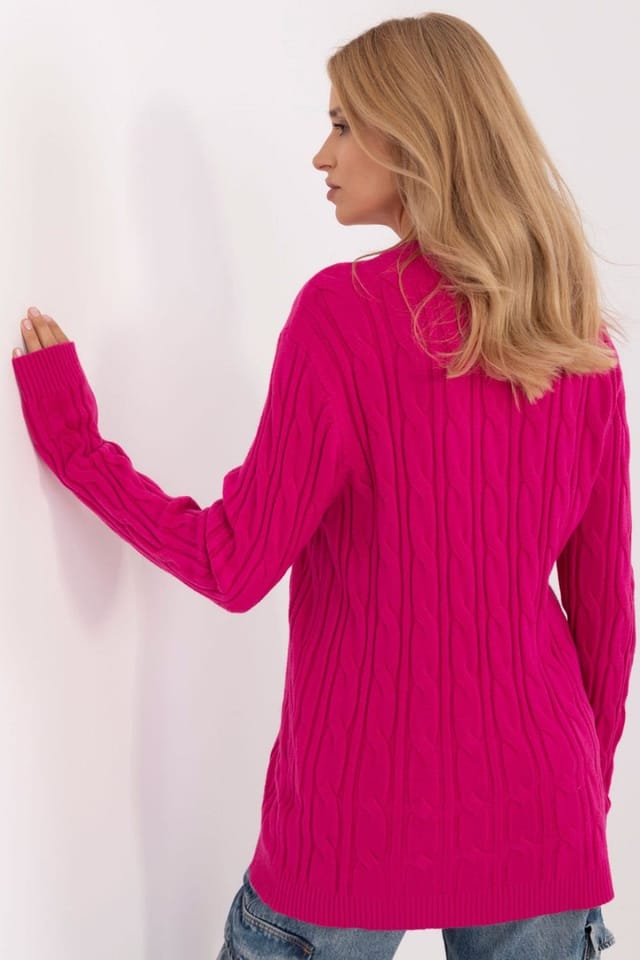 Love Lace Love Lace Women's Textured Viscose Nylon PBT Round Neck Sweater in Pink - 3