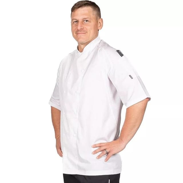 Le Chef Le Chef Men's Executive Short-Sleeved Chef Jacket in White - 3