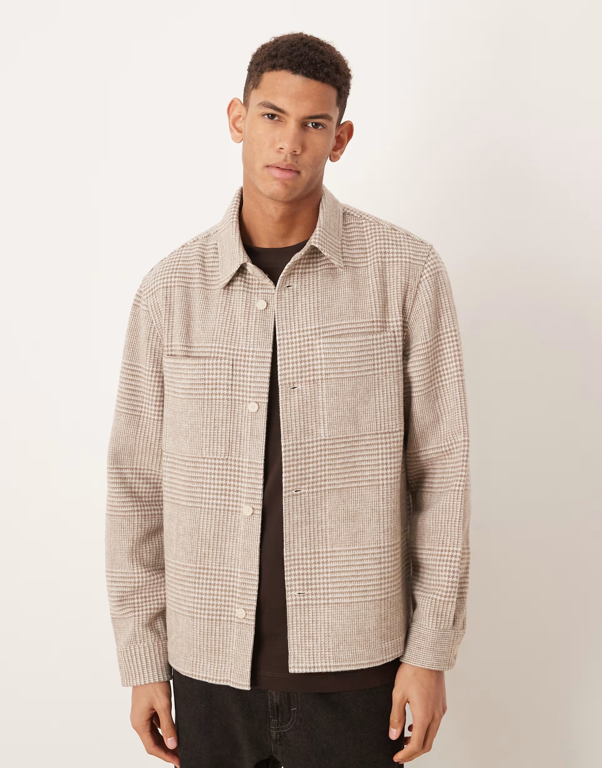ASOS Mango wool mix shacket in beige check - 1