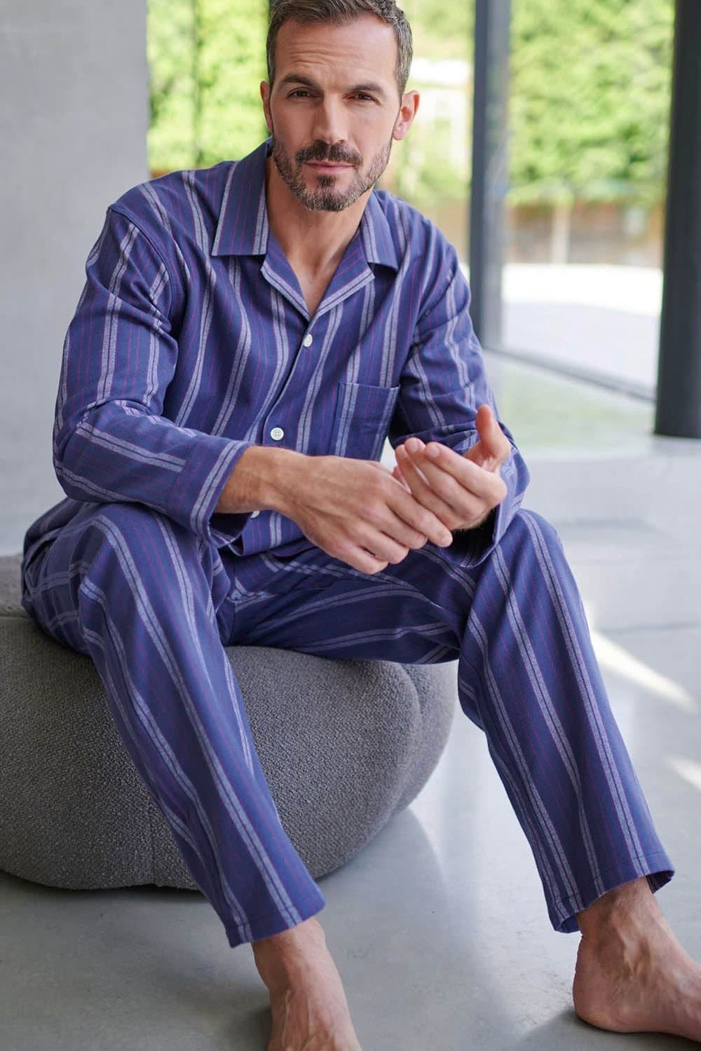 British Boxers British Boxers Men's "Banbury Navy" Stripe Brushed Cotton Pyjama Set in Dark Blue