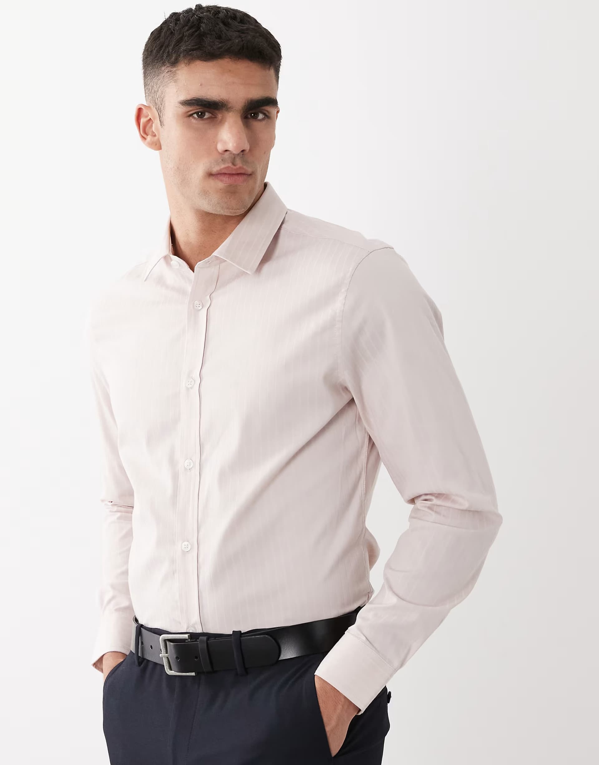 ASOS ASOS DESIGN smart slim textured shirt in pink