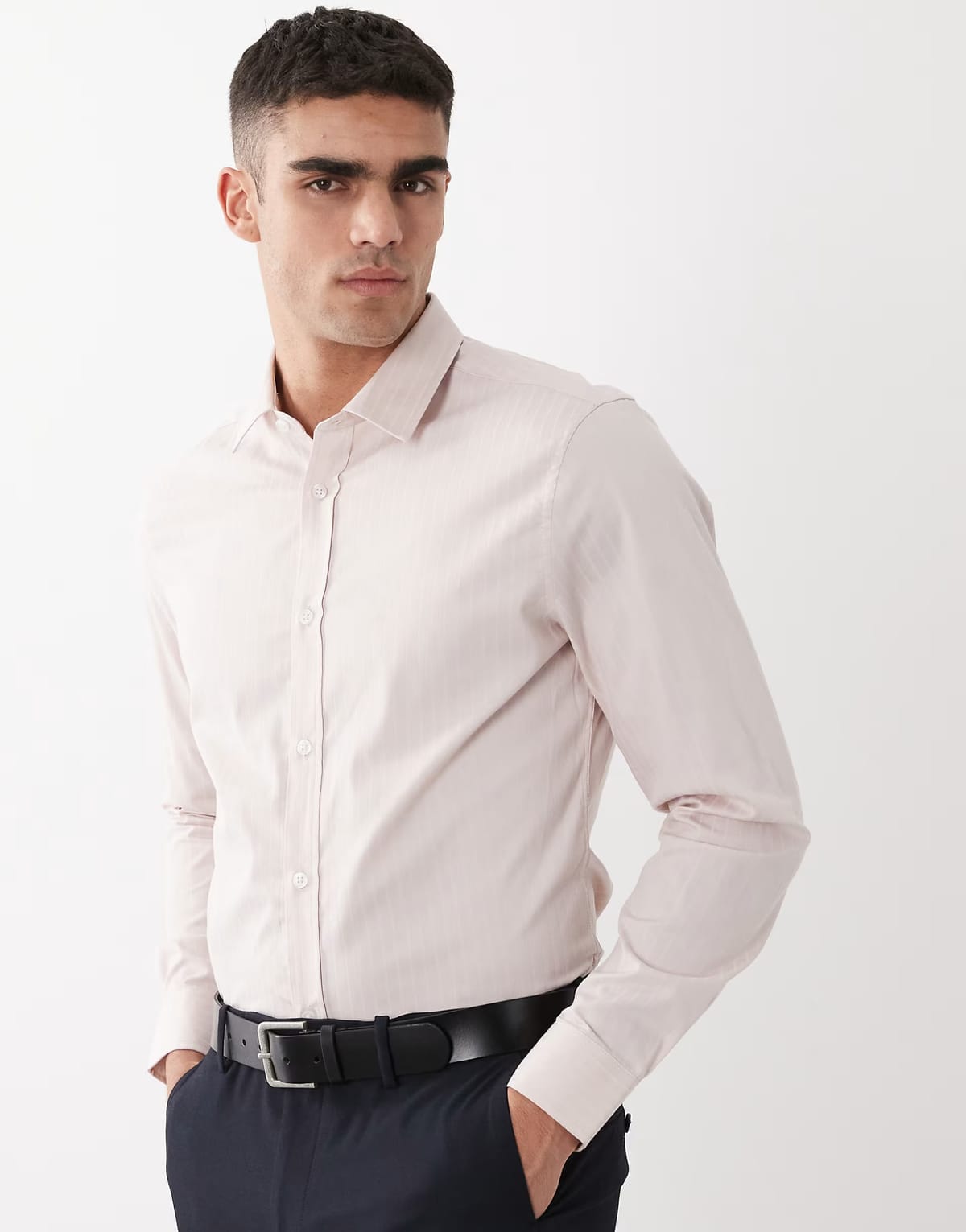 ASOS ASOS DESIGN smart slim textured shirt in pink - 1