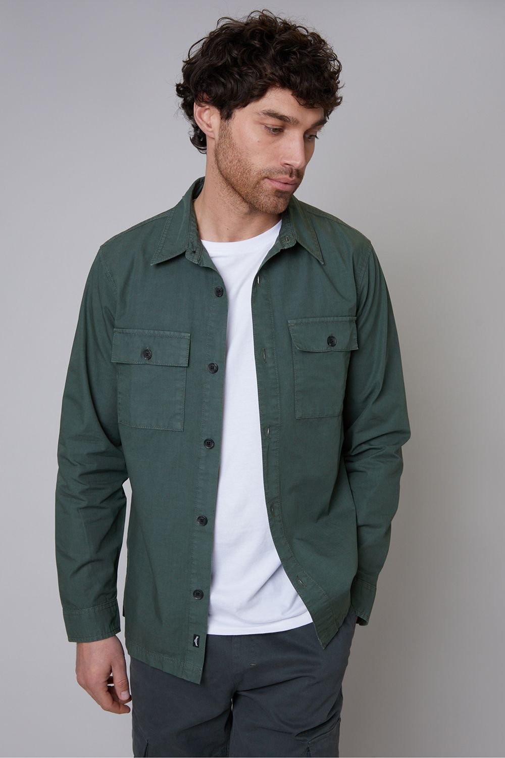 Threadbare Threadbare Men's 'Ministry' Lightweight Cotton Shacket in Dark Grey - 3