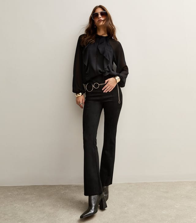 New Look Women's Black Lace Insert Ruffle Trimmed Blouse New Look - 3