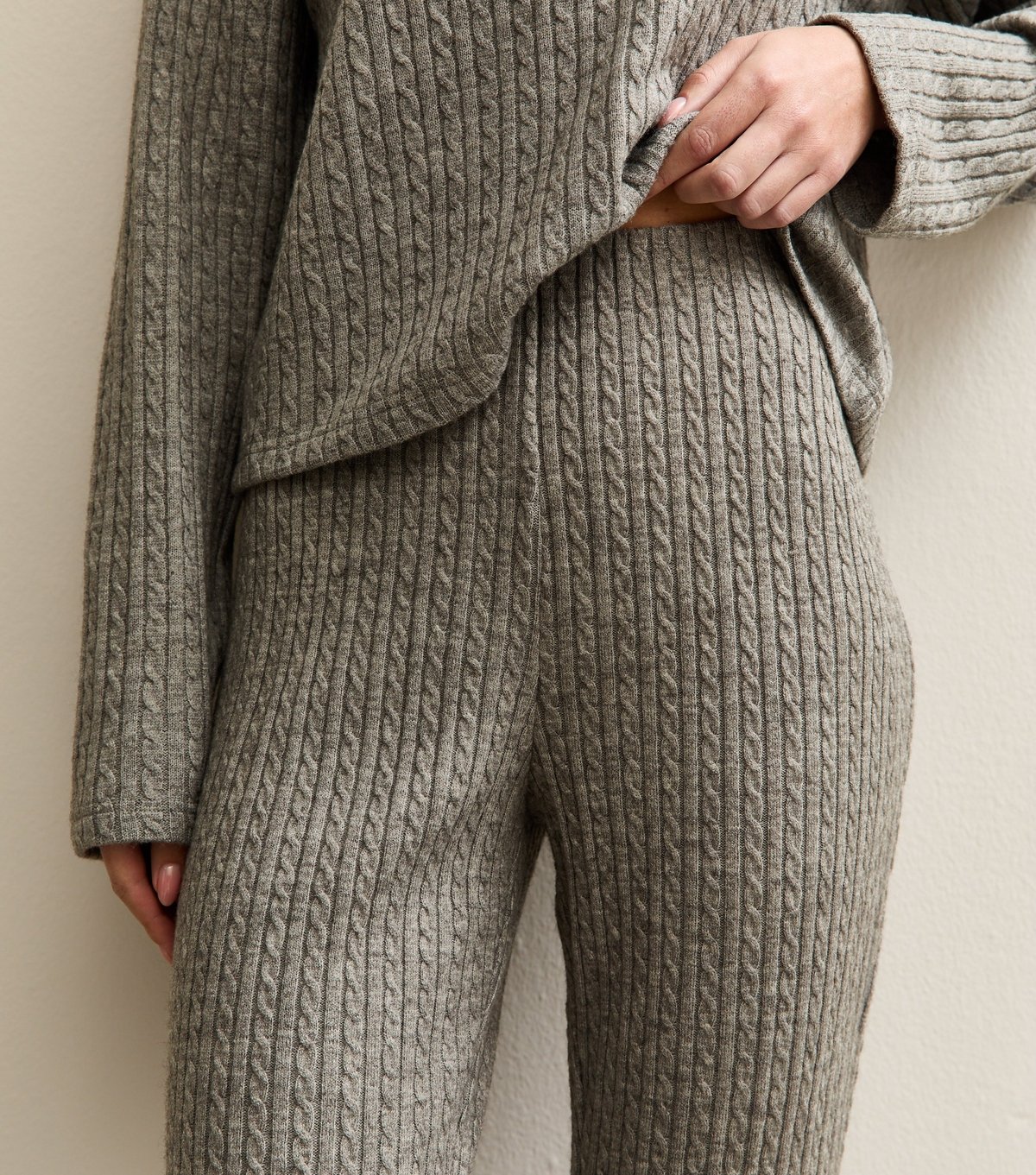 New Look Women's Mid Grey Soft Touch Cable Knit Flared Trousers New Look - 3