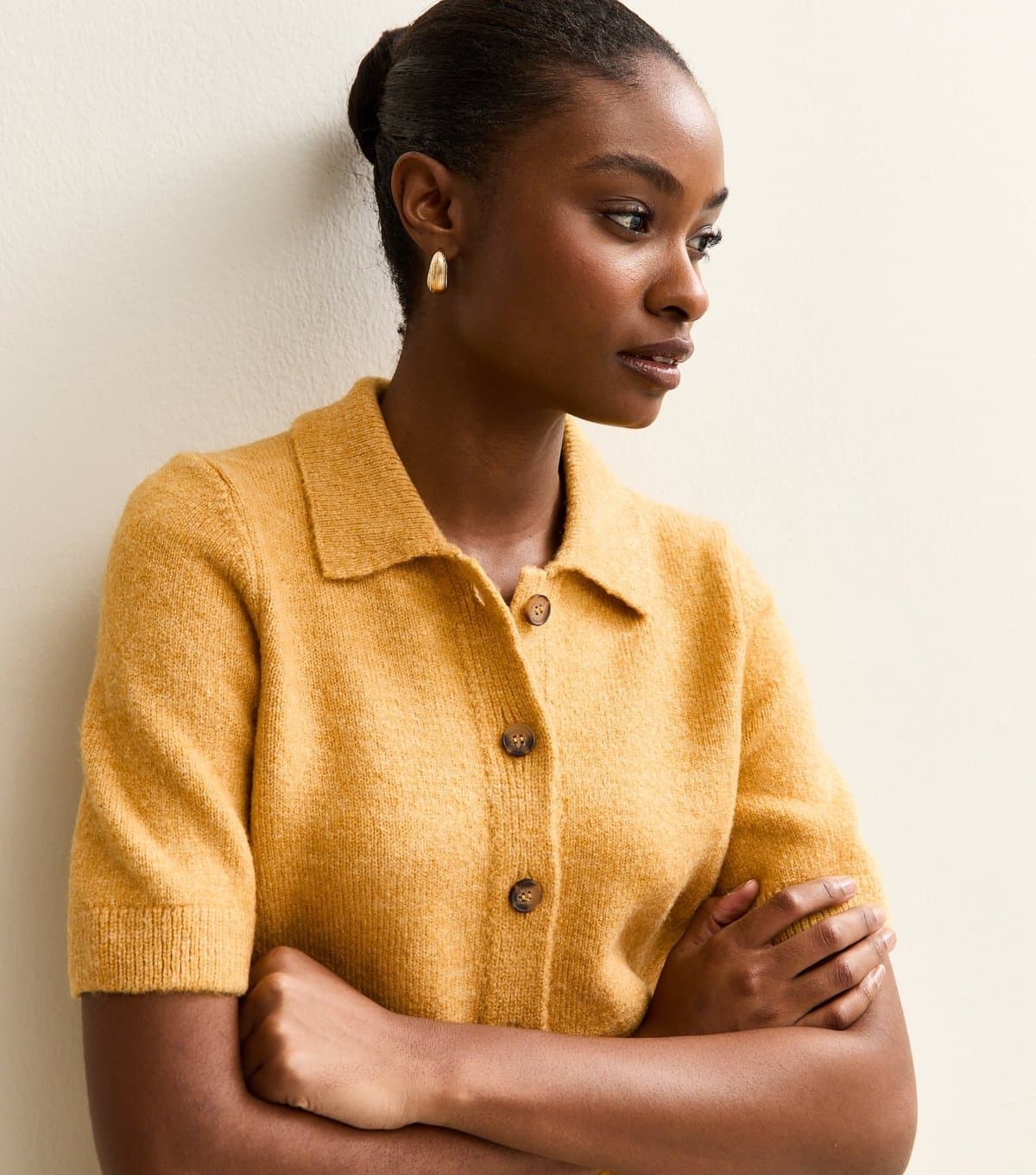 New Look New Look Mustard Knit Collared Cardigan