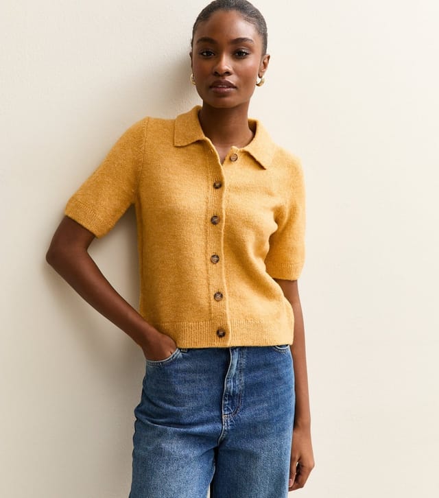 New Look Women's Dark Yellow Collared Short Sleeve Cardigan New Look - 2