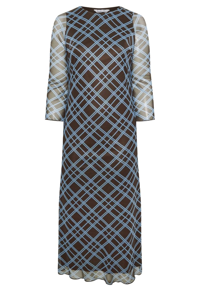 Yours Yours Women's Check Mesh Maxi Dress in Chocolate - 2