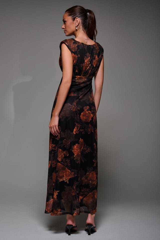 Jolie Moi Jolie Moi Women's Slash Neck Fit & Flare Mesh Maxi Dress in Black - 2