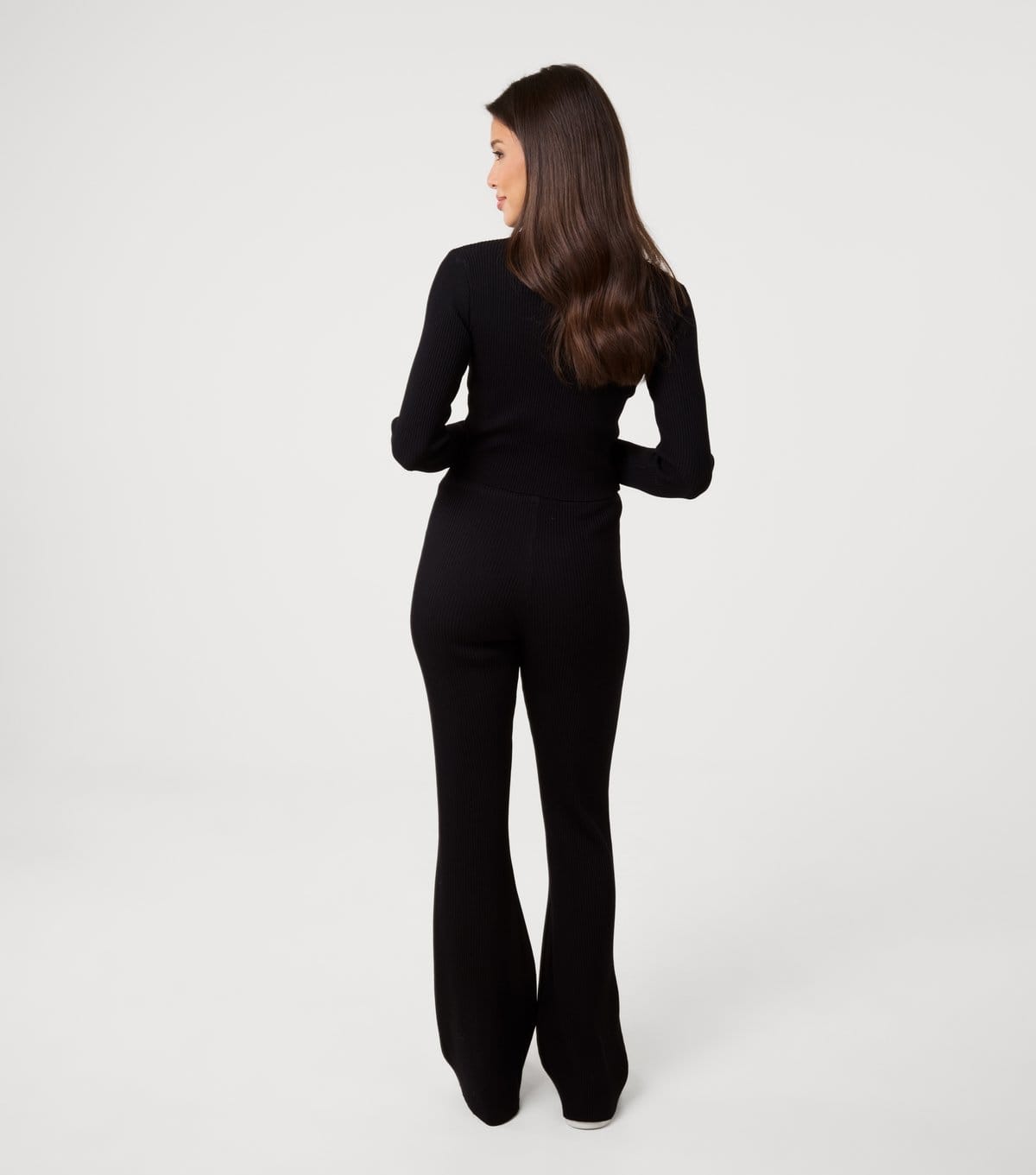 Pink Vanilla Women's Black Ribbed Zip Up Top and Flared Trousers Set Pink Vanilla New Look - 4