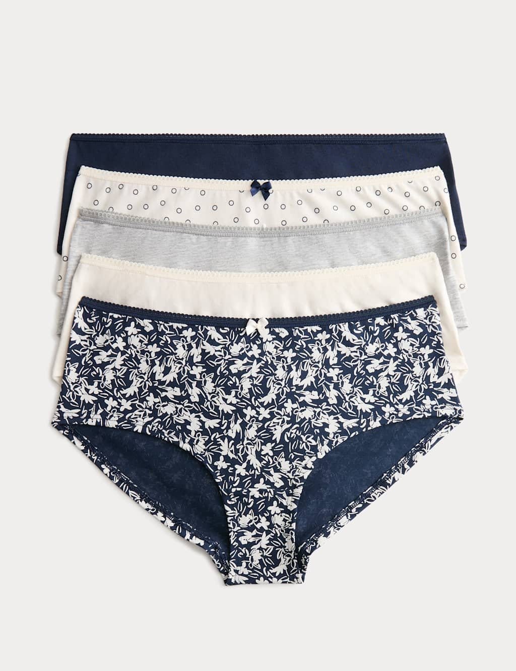 M&S 5pk Cotton Lycra Printed Low Rise Shorts Grey Mix