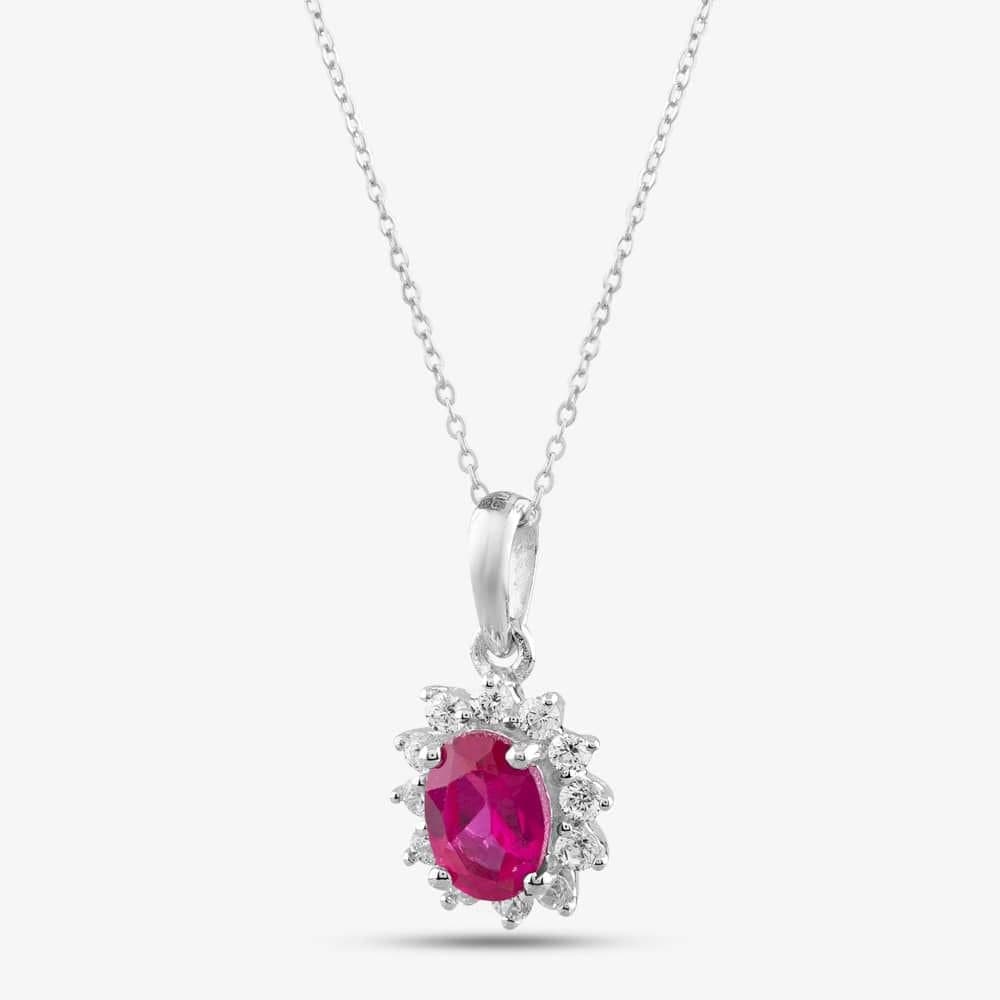 T.H.Baker T.H.Baker Silver 9ct White Gold Ruby Necklace