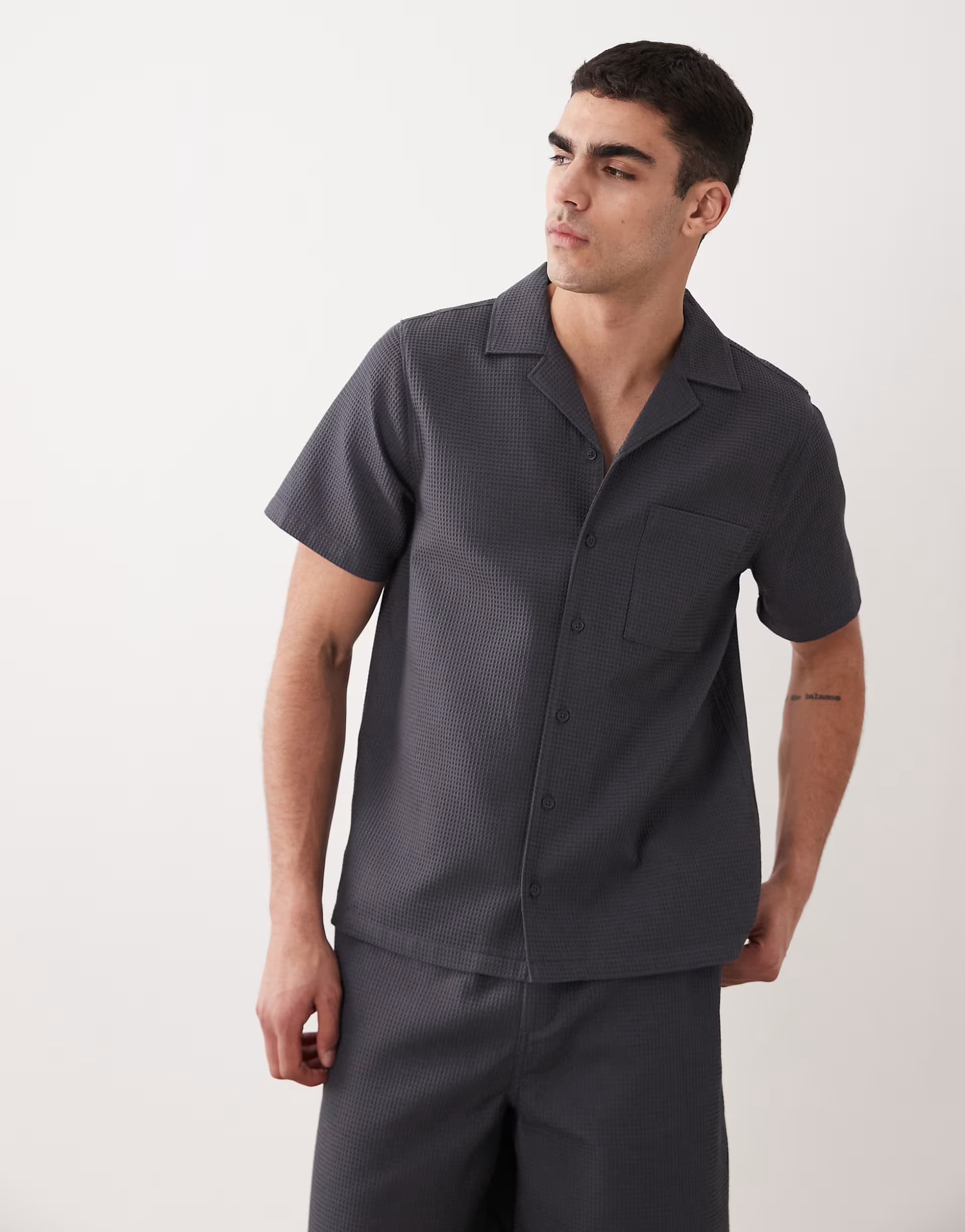 ASOS New Look co-ord waffle shirt in grey