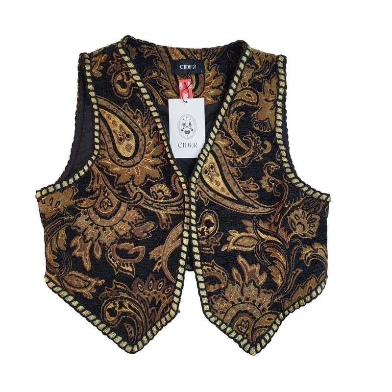 Atmosphere Cider Waistcoat Tapestry Gold Trim Open Formal Cropped Bnwt Women's 12