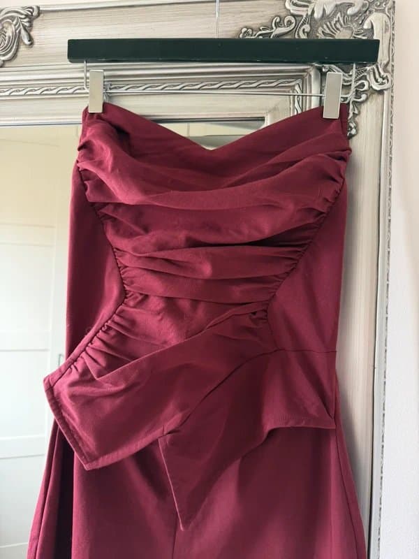 PLT Burgundy tailored ruched detail strapless jumpsuit