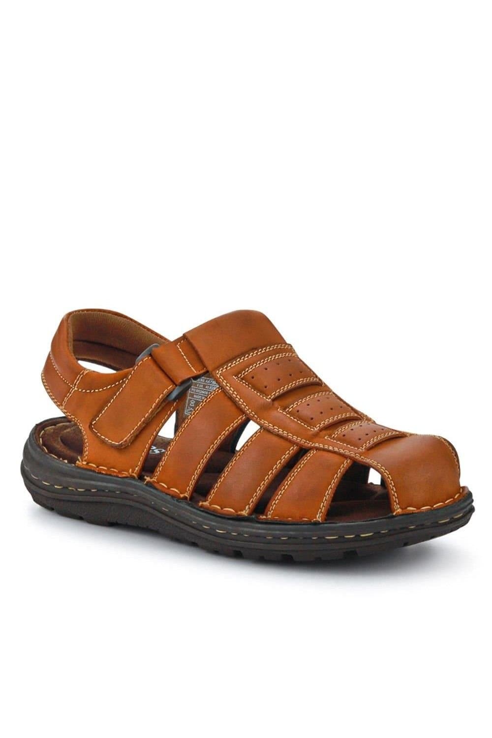 Pavers Pavers Men's Casual Leather Touch-Fasten Sandals in Tan