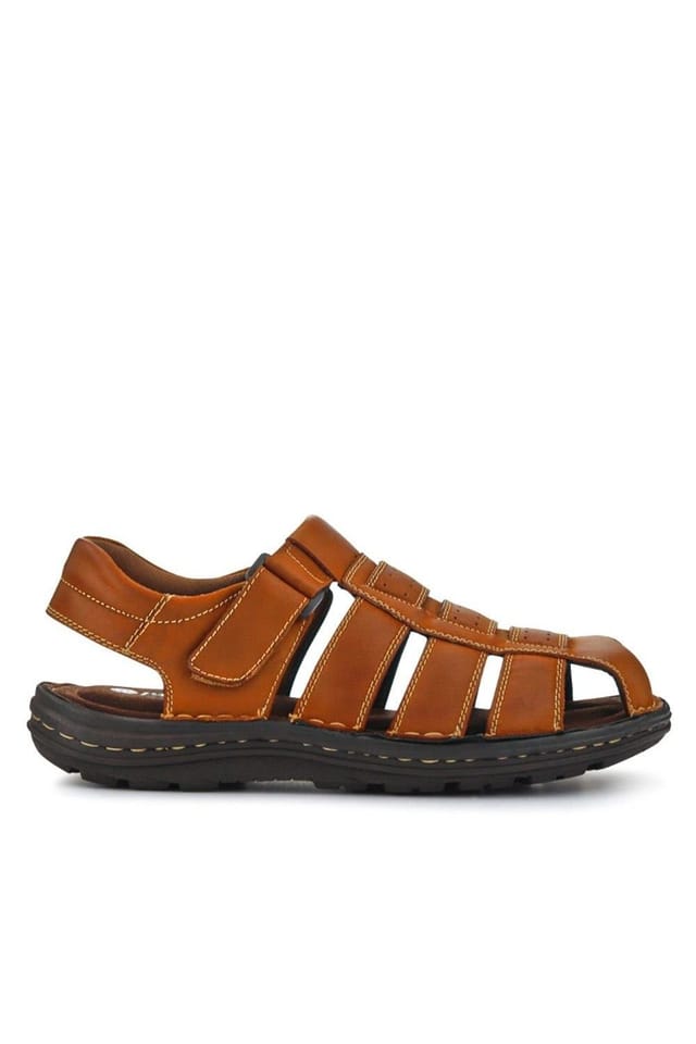 Pavers Pavers Men's Casual Leather Touch-Fasten Sandals in Tan - 2