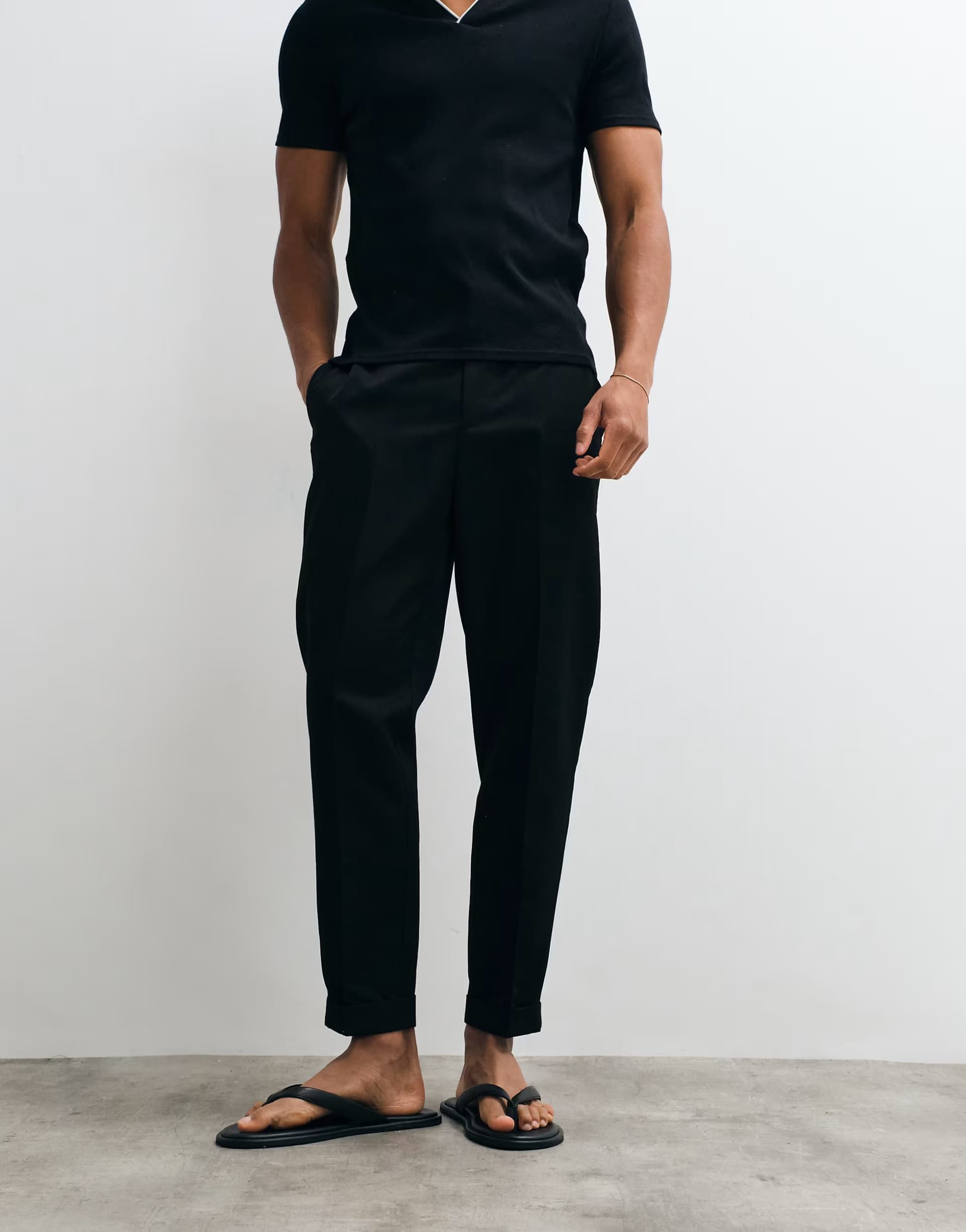 ASOS ASOS DESIGN smart tapered trousers in black with elasticated waist and turnup