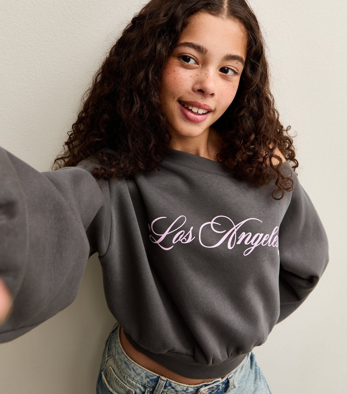 New Look Grey Los Angeles Off-Shoulder Sweatshirt